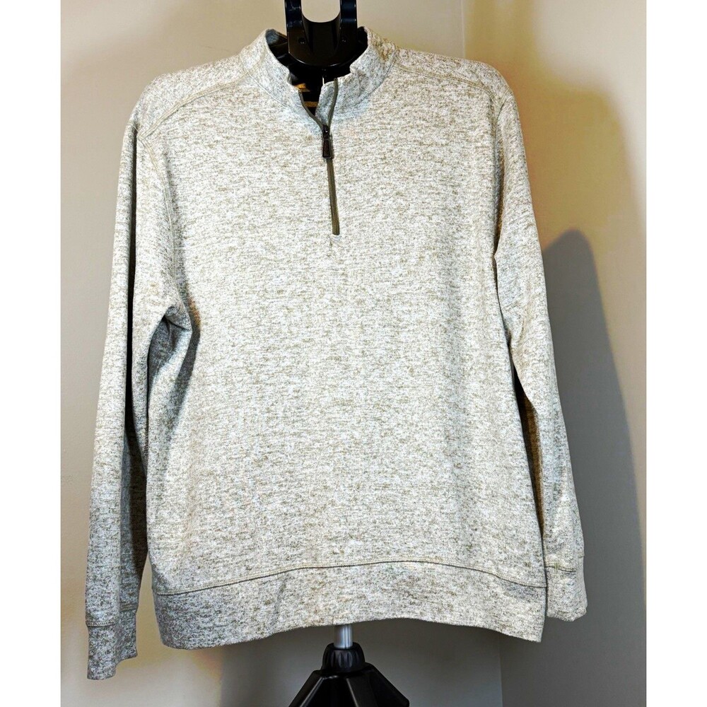 Greg Norman Men's L Beige Lightweight 1/4 Zip Mock Neck Knit Pullover Sweatshirt
